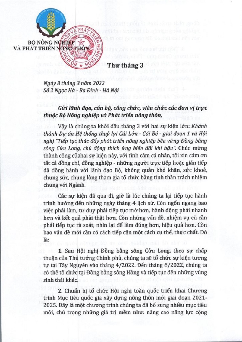 Lá thư tháng 3 của Bộ trưởng Lê Minh Hoan