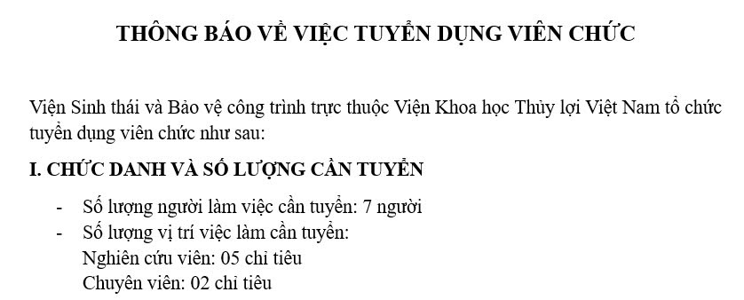 Thông báo về việc tuyển dụng viên chức